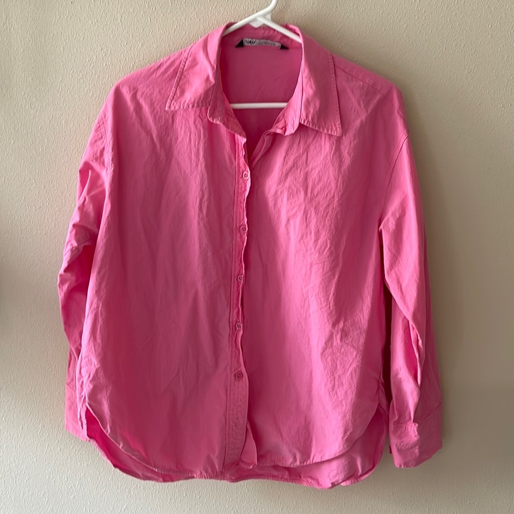 Zara Pink High/low button up